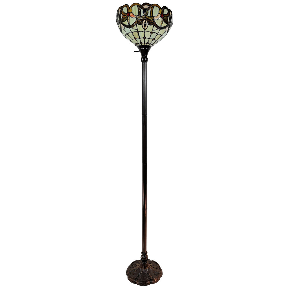 62" Brown Traditional Shaped Floor Lamp With White And Brown Stained Glass Bowl Shade - Homeroots - Flyclothing LLC