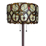 63" Brown Two Light Traditional Shaped Floor Lamp With Brown And White Stained Glass Drum Shade - Homeroots - Flyclothing LLC