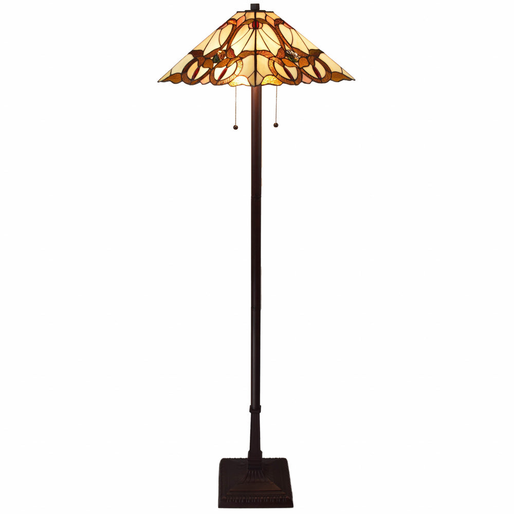 62" Brown Two Lights Traditional Shaped Floor Lamp With Brown And White Stained Glass Cone Shade - Homeroots - Flyclothing LLC