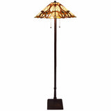 62" Brown Two Lights Traditional Shaped Floor Lamp With Brown And White Stained Glass Cone Shade - Homeroots - Flyclothing LLC