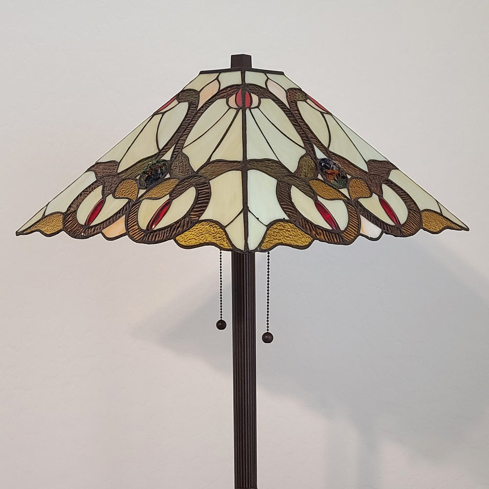 62" Brown Two Lights Traditional Shaped Floor Lamp With Brown And White Stained Glass Cone Shade - Homeroots - Flyclothing LLC
