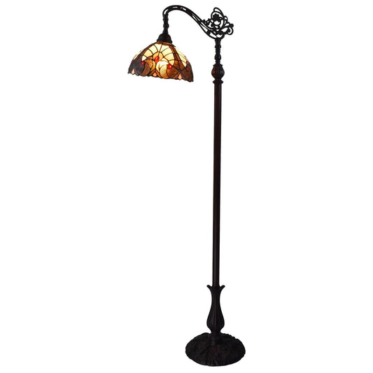 62" Brown Traditional Shaped Floor Lamp With Brown And Red Stained Glass Bowl Shade - Homeroots