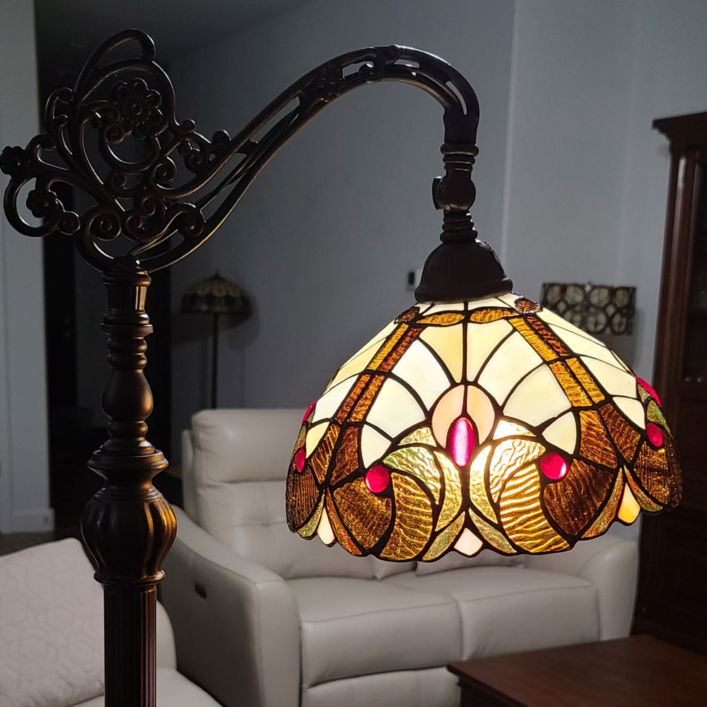 62" Brown Traditional Shaped Floor Lamp With Brown And Red Stained Glass Bowl Shade - Homeroots - Flyclothing LLC