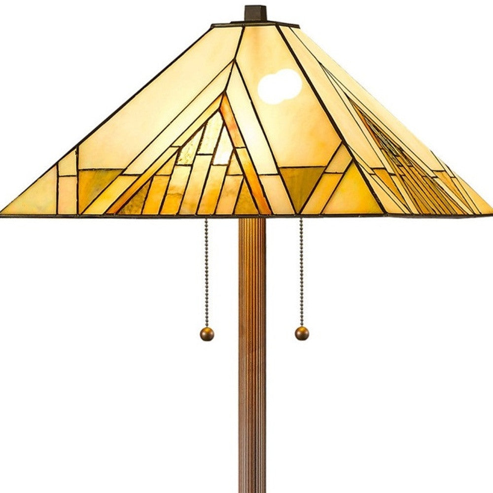 62" Brown Two Light Beige And Brown Geometric Stained Glass Floor Lamp - Homeroots - Flyclothing LLC