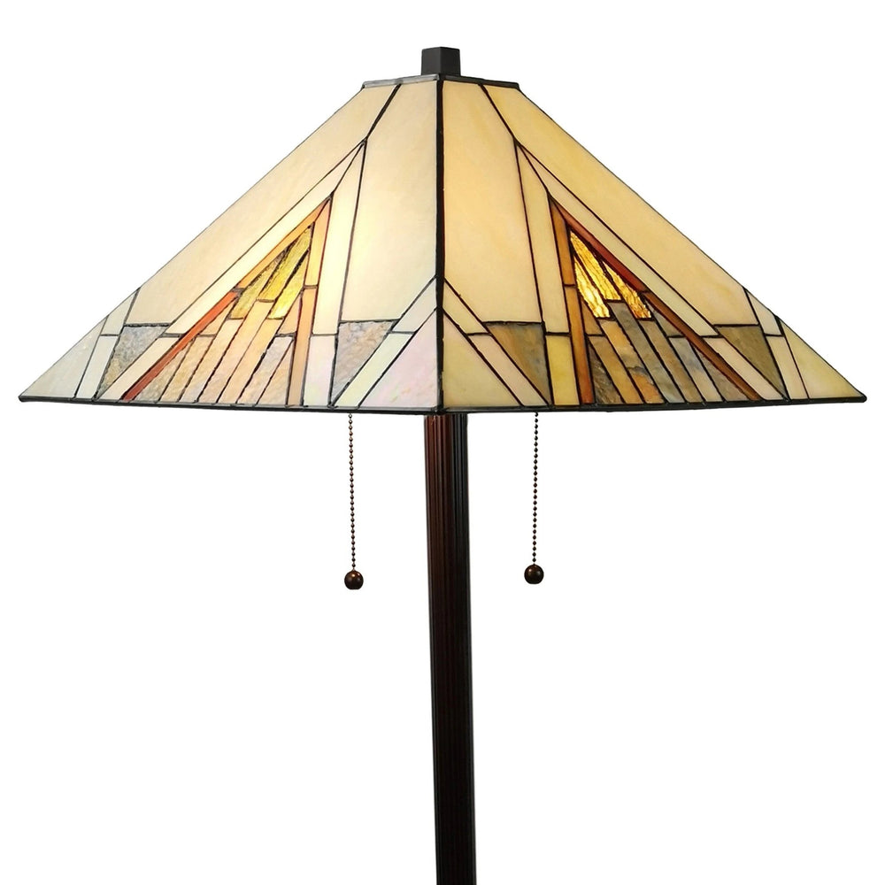62" Brown Two Light Beige And Brown Geometric Stained Glass Floor Lamp - Homeroots - Flyclothing LLC