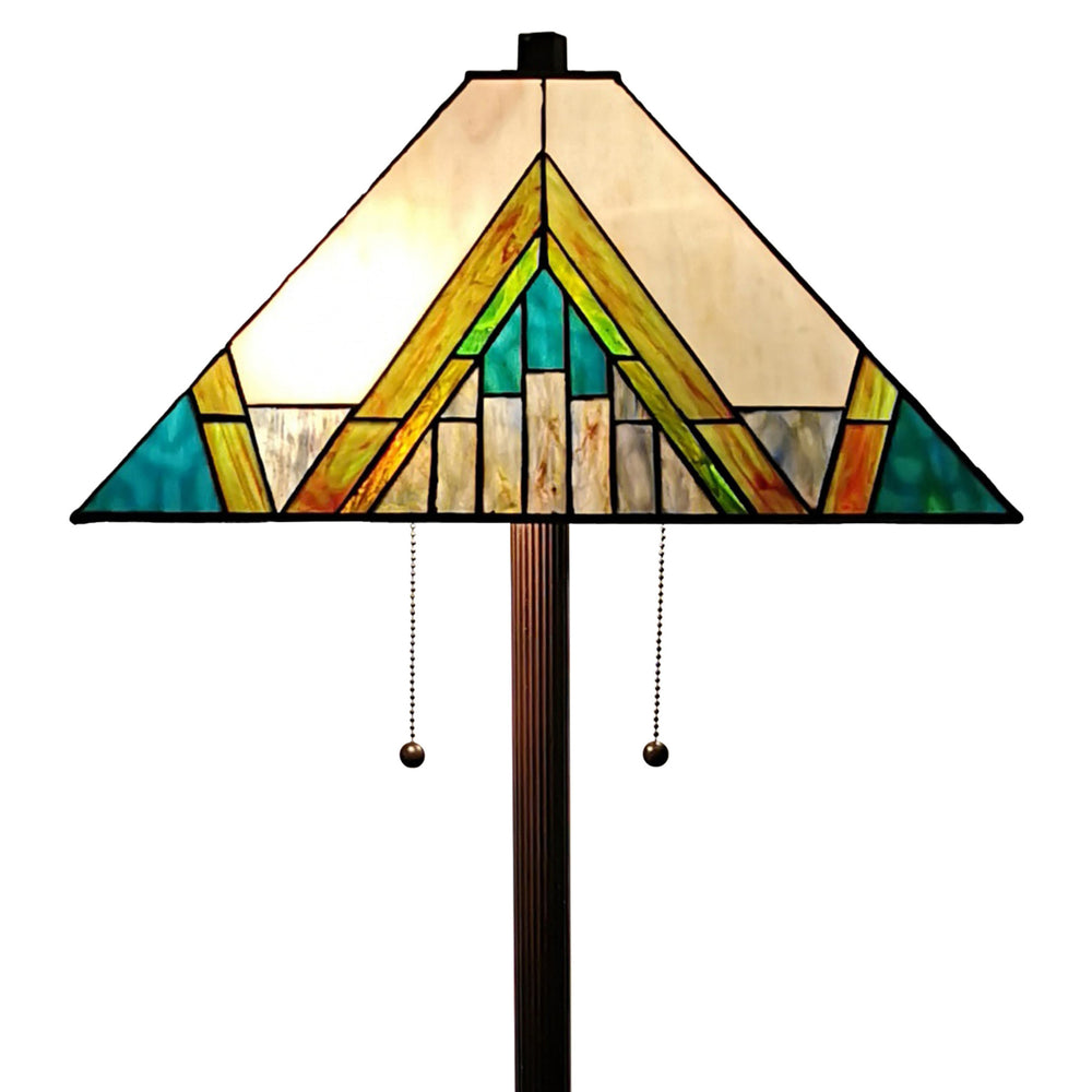 62" Brown Two Light Traditional Shaped Floor Lamp With Beige Green And Blue Geometric Stained Glass Empire Shade - Homeroots - Flyclothing LLC