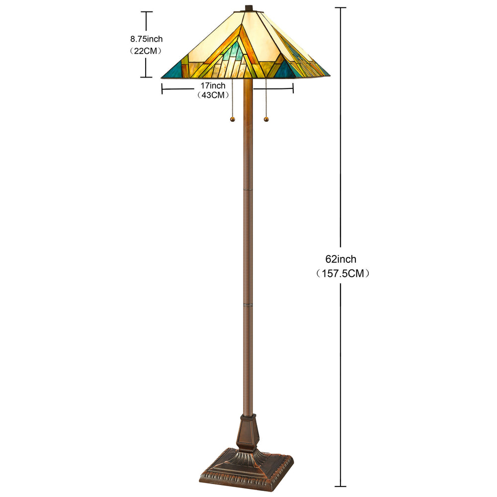 62" Brown Two Light Traditional Shaped Floor Lamp With Beige Green And Blue Geometric Stained Glass Empire Shade - Homeroots - Flyclothing LLC