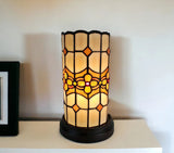 11" Brown and Beige Mosaic Tile Stained Glass Accent Lamp - Homeroots