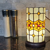 11" Brown and Beige Mosaic Tile Stained Glass Accent Lamp - Homeroots