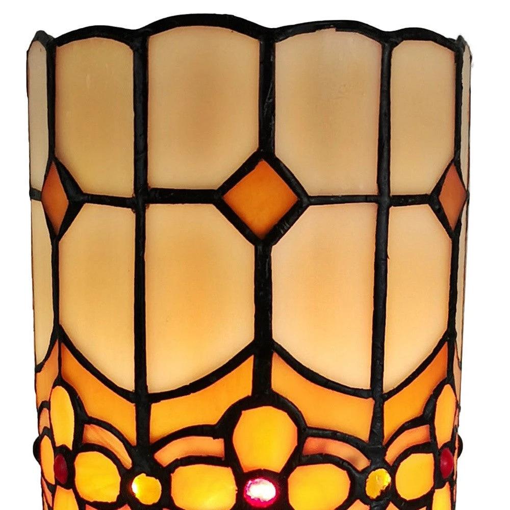 11" Brown and Beige Mosaic Tile Stained Glass Accent Lamp - Homeroots