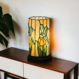 11" Beige and Green Dragonfly Stained Glass Accent Lamp - Homeroots - Flyclothing LLC
