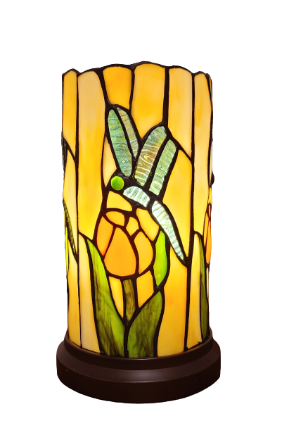 11" Beige and Green Dragonfly Stained Glass Accent Lamp - Homeroots - Flyclothing LLC