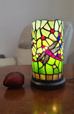 11" Green and Pink Dragonfly Stained Glass Accent Lamp - Homeroots