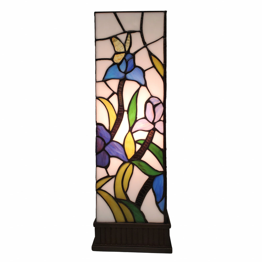 18" Tiffany Style Floral Dark Brown Base Table Lamp - Homeroots