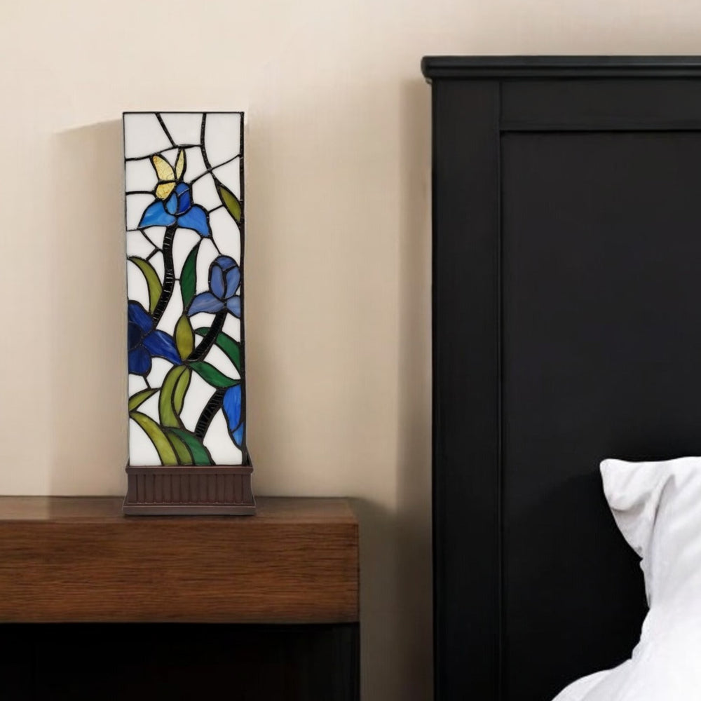 18" Tiffany Style Floral Dark Brown Base Table Lamp - Homeroots