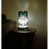11" Beige and Orange Mosaic Tile Stained Glass Accent Lamp - Homeroots