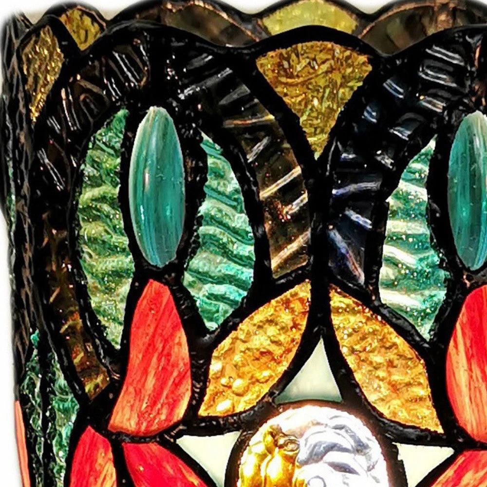 11" Beige and Orange Mosaic Tile Stained Glass Accent Lamp - Homeroots