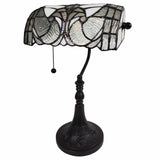 16" Dark Brown Table Lamp With White and Silver Shade