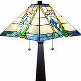 22" Dark Brown Metal Two Light Candlestick Table Lamp With Blue and Beige Shade - Homeroots - Flyclothing LLC