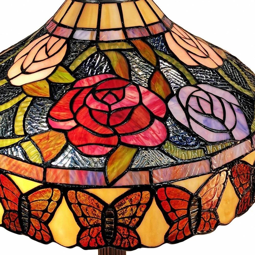 23" Dark Brown Metal Two Light Candlestick Table Lamp With Red and Black Shade - Homeroots - Flyclothing LLC