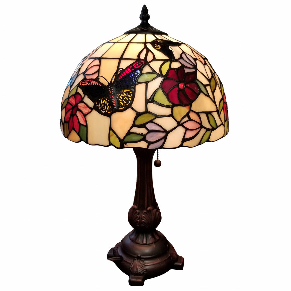 19" Dark Brown Metal Candlestick Table Lamp With Red and Black Dome Shade - Homeroots - Flyclothing LLC