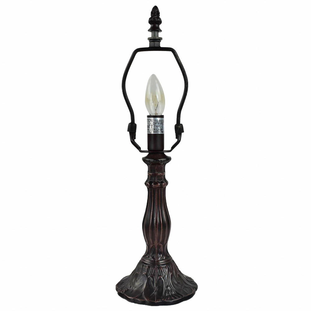 15" Dark Brown Metal Candlestick Table Lamp With Red and Black Novelty Shade - Homeroots - Flyclothing LLC