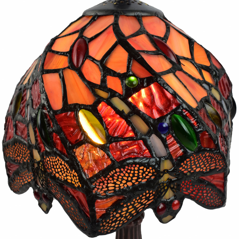 15" Dark Brown Metal Candlestick Table Lamp With Red and Black Novelty Shade - Homeroots - Flyclothing LLC