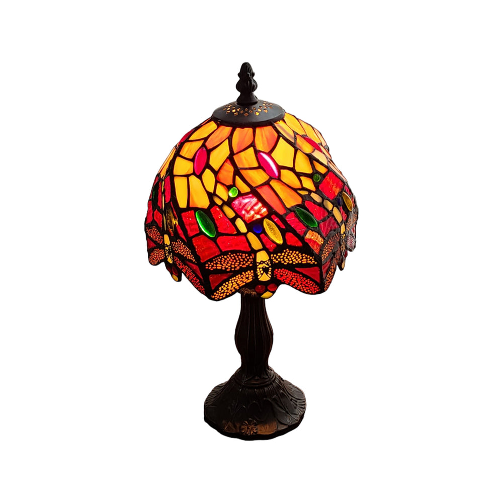 15" Dark Brown Metal Candlestick Table Lamp With Red and Black Novelty Shade - Homeroots - Flyclothing LLC