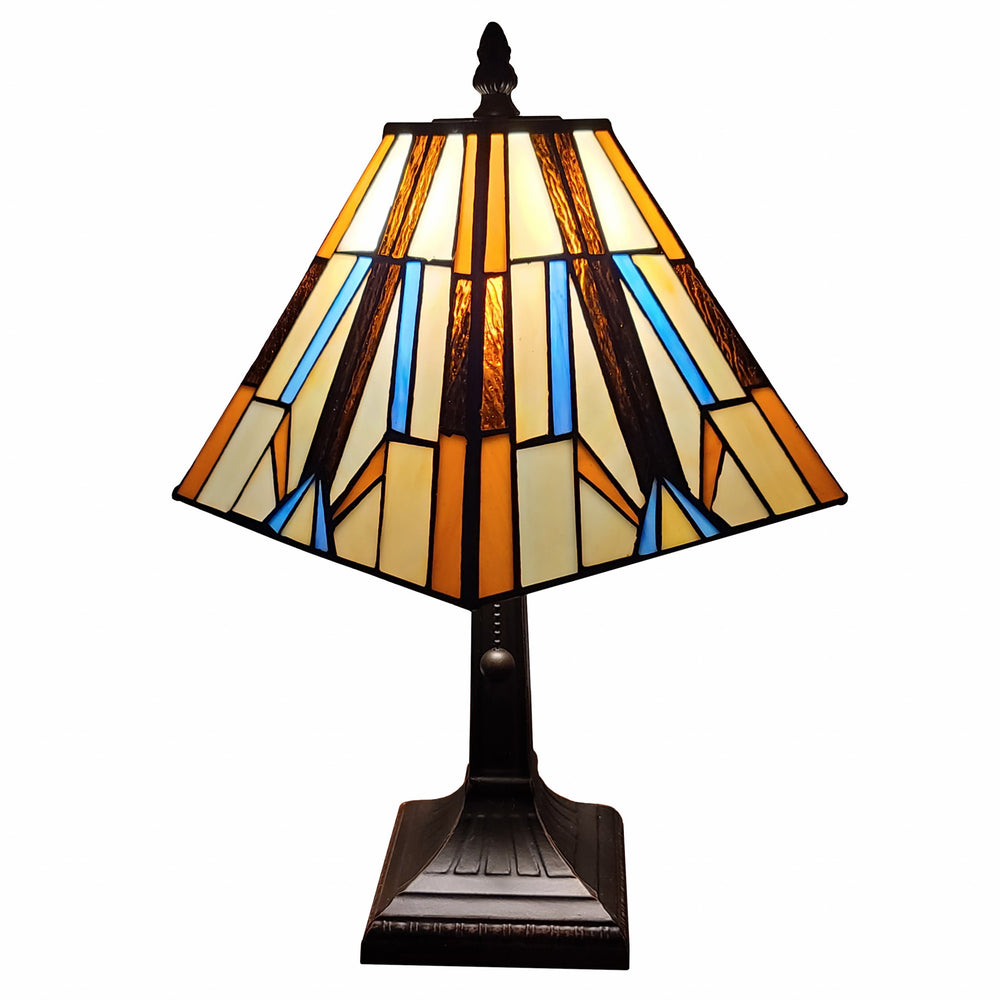 15" Dark Brown Metal Candlestick Table Lamp With Orange and Ivory Empire Shade - Homeroots - Flyclothing LLC