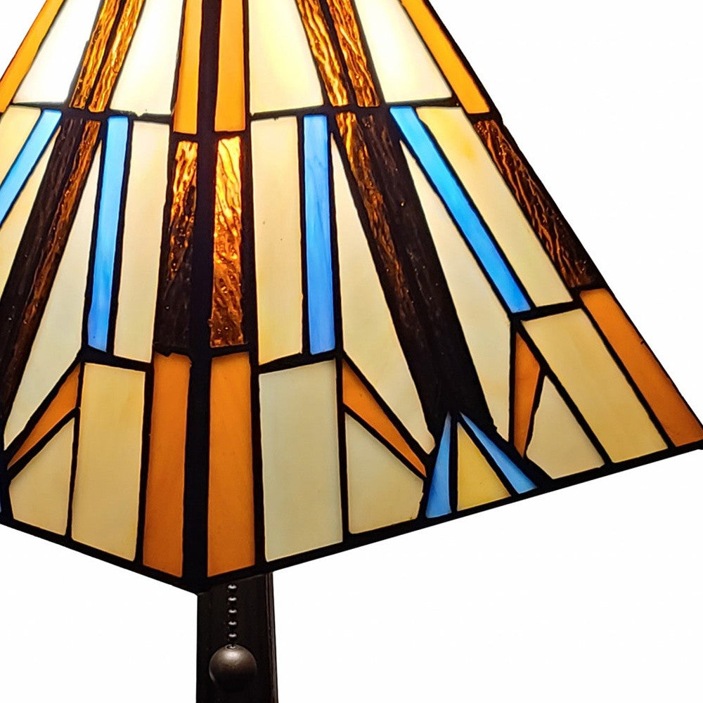 15" Dark Brown Metal Candlestick Table Lamp With Orange and Ivory Empire Shade - Homeroots - Flyclothing LLC