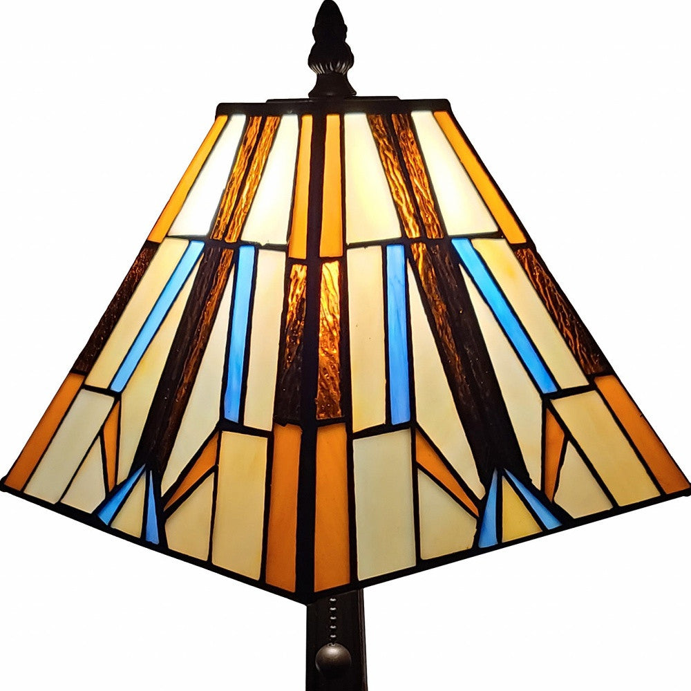 15" Dark Brown Metal Candlestick Table Lamp With Orange and Ivory Empire Shade - Homeroots - Flyclothing LLC