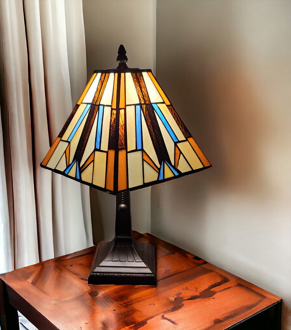 15" Dark Brown Metal Candlestick Table Lamp With Orange and Ivory Empire Shade - Homeroots - Flyclothing LLC