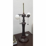 23" Dark Brown Metal Two Light Candlestick Table Lamp With Brown and Ivory Shade - Homeroots - Flyclothing LLC