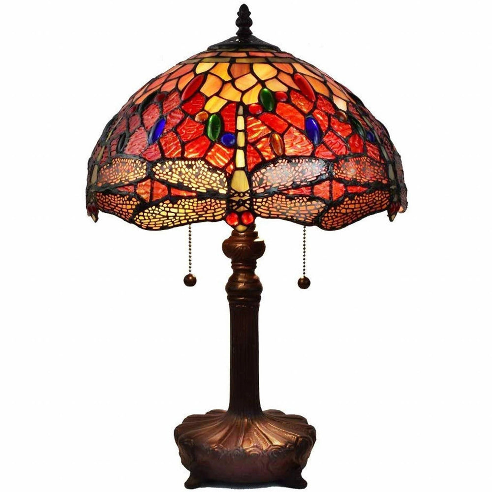 22" Dark Brown Metal Two Light Candlestick Table Lamp With Red and Black Shade - Homeroots - Flyclothing LLC