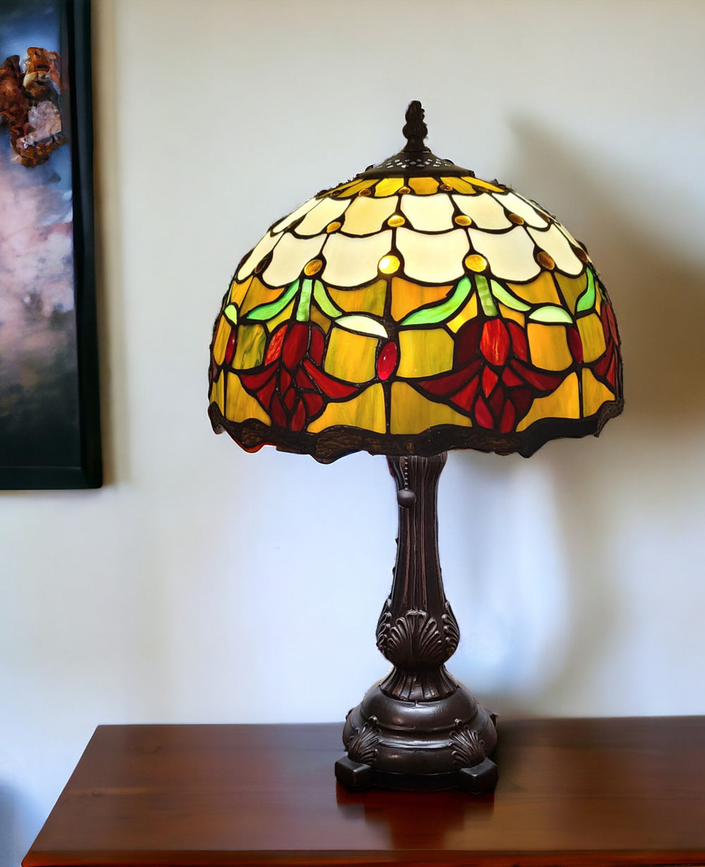 19" Dark Brown Metal Candlestick Table Lamp With Orange Dome Shade - Homeroots - Flyclothing LLC
