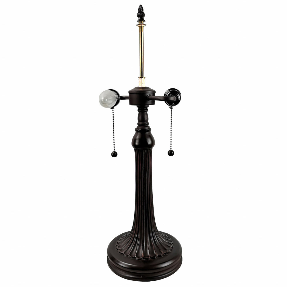 24" Dark Brown Metal Two Light Candlestick Table Lamp With Orange Shade - Homeroots - Flyclothing LLC