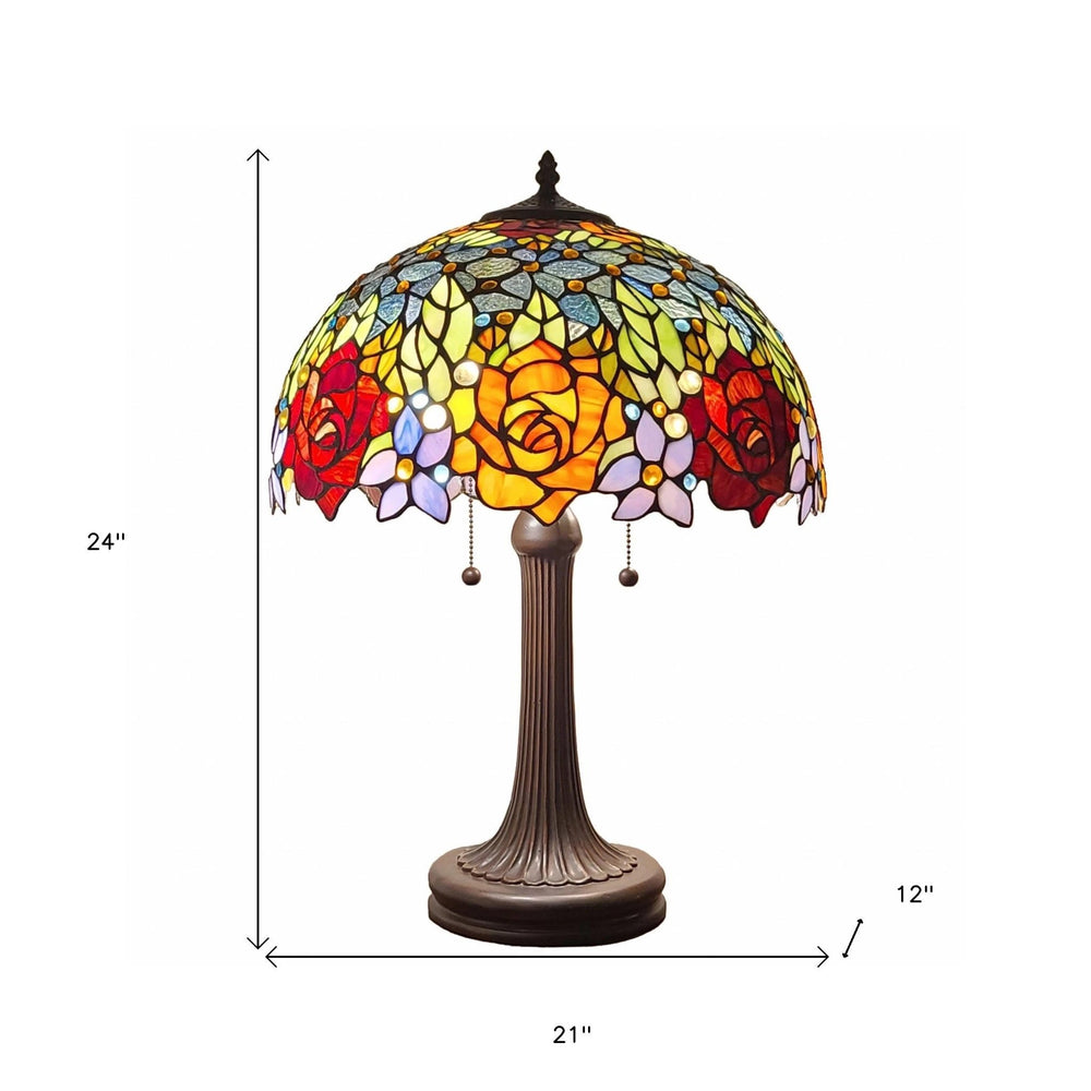 24" Dark Brown Metal Two Light Candlestick Table Lamp With Orange Shade - Homeroots - Flyclothing LLC