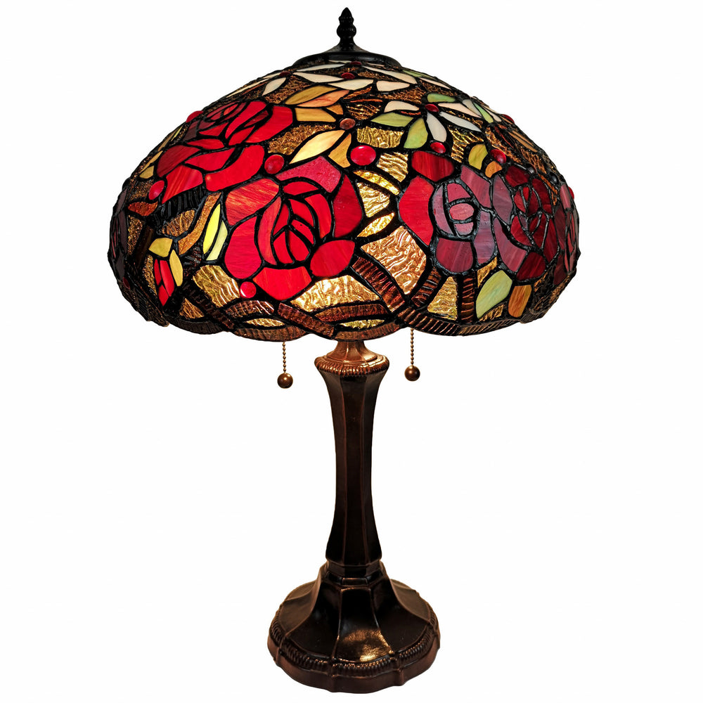 24" Dark Brown Metal Two Light Candlestick Table Lamp With Red Dome Shade - Homeroots - Flyclothing LLC