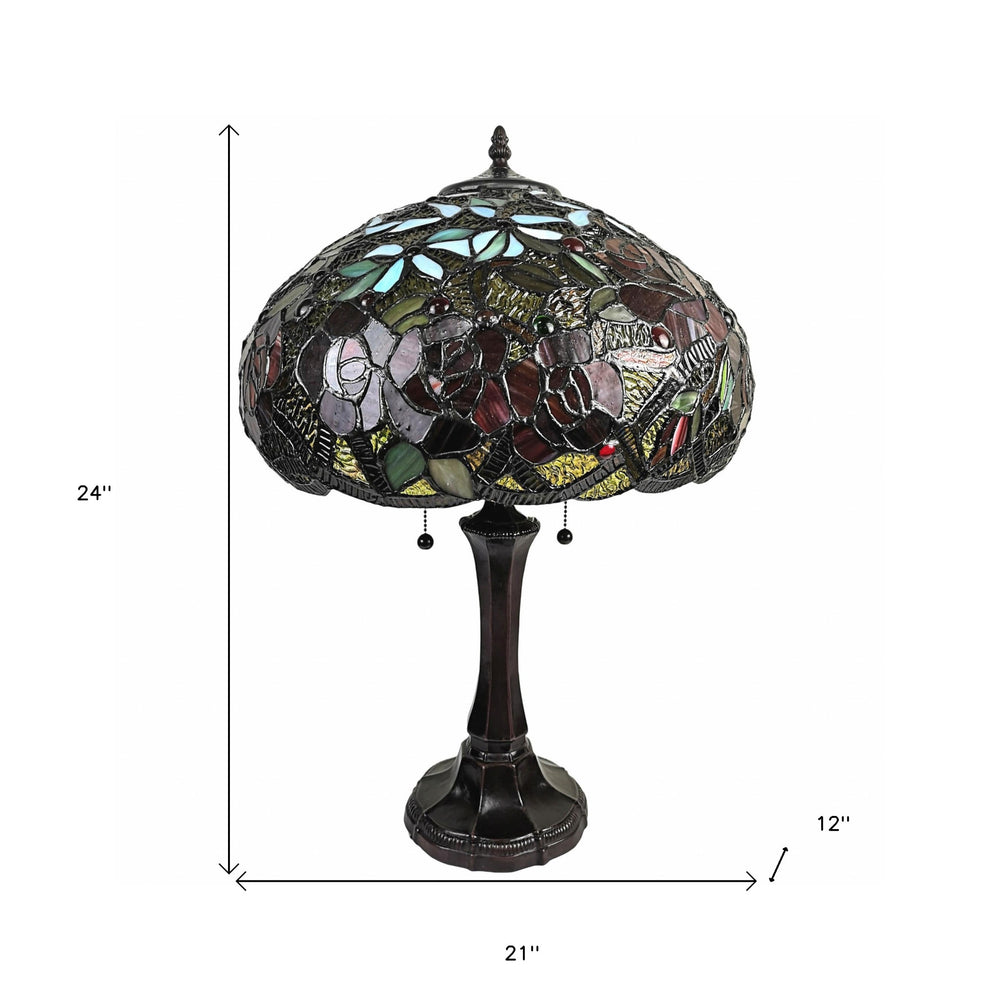 24" Dark Brown Metal Two Light Candlestick Table Lamp With Red Dome Shade - Homeroots - Flyclothing LLC