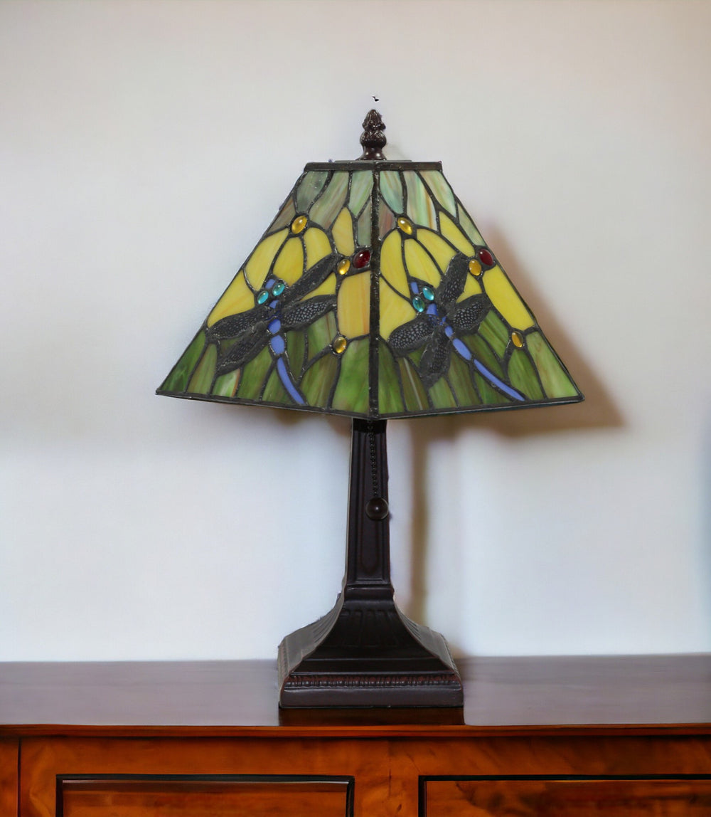 15" Dark Brown Metal Candlestick Table Lamp With Green Empire Shade - Homeroots - Flyclothing LLC