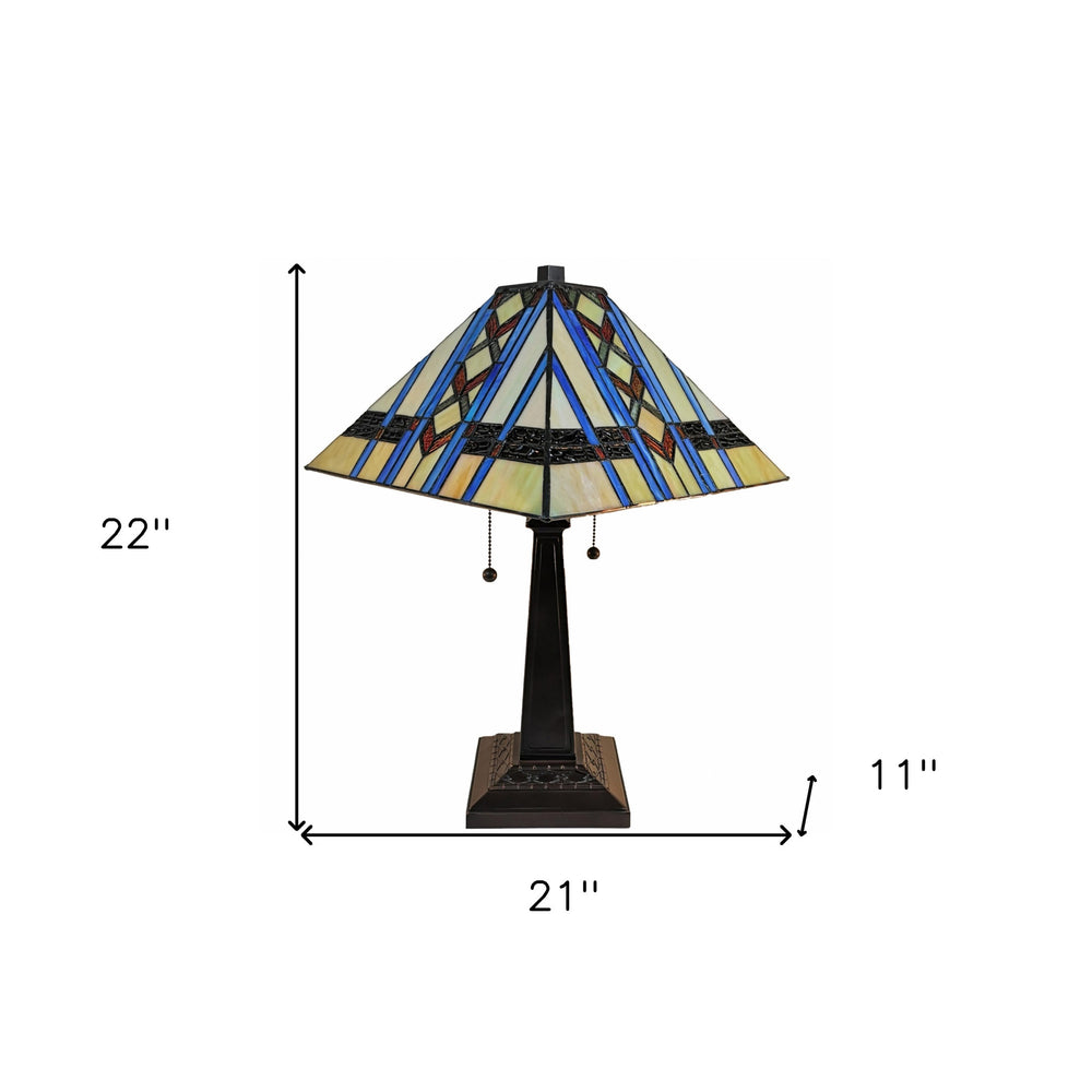 22" Dark Brown Metal Two Light Candlestick Table Lamp With Blue Empire Shade - Homeroots - Flyclothing LLC