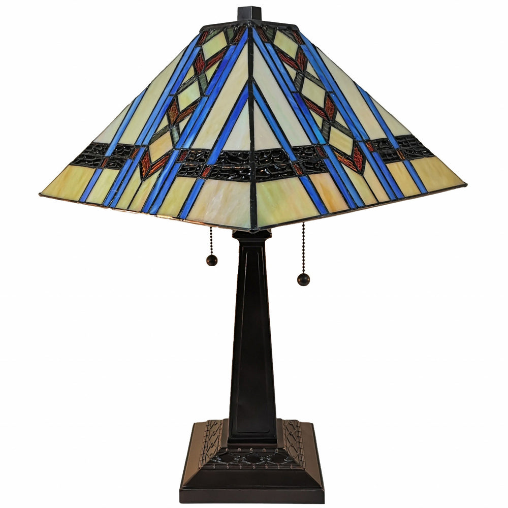 22" Dark Brown Metal Two Light Candlestick Table Lamp With Blue Empire Shade - Homeroots - Flyclothing LLC