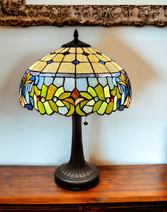 23" Dark Brown Metal Two Light Candlestick Table Lamp With Green Shade - Homeroots