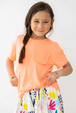 Neon Coral Ruffle Pocket Tee - Mila & Rose ® - Flyclothing LLC