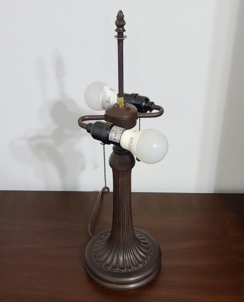 23" Dark Brown Metal Two Light Candlestick Table Lamp With White Shade - Homeroots - Flyclothing LLC
