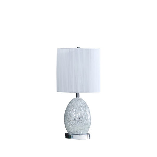 20" White Luster Mirrored Glass Table Lamp With Night Light - Homeroots