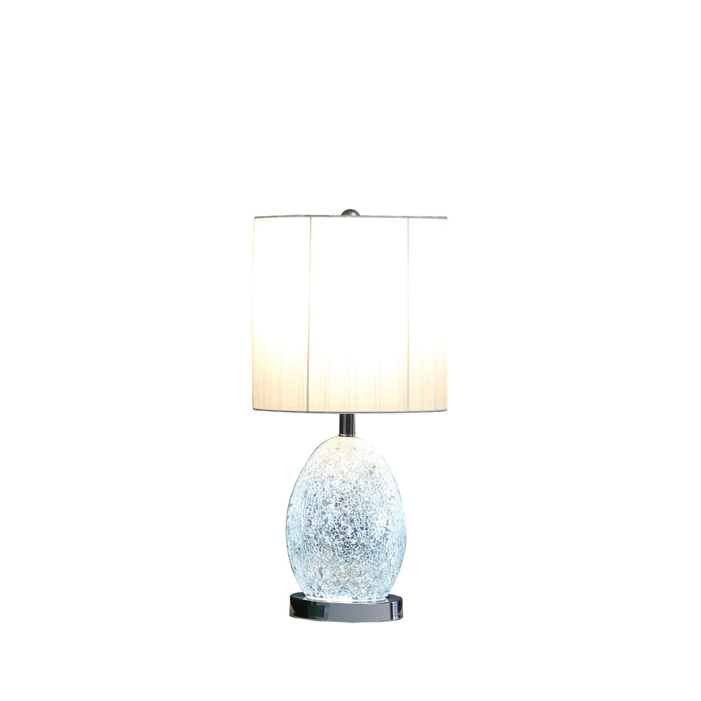 20" White Luster Mirrored Glass Table Lamp With Night Light - Homeroots - Flyclothing LLC