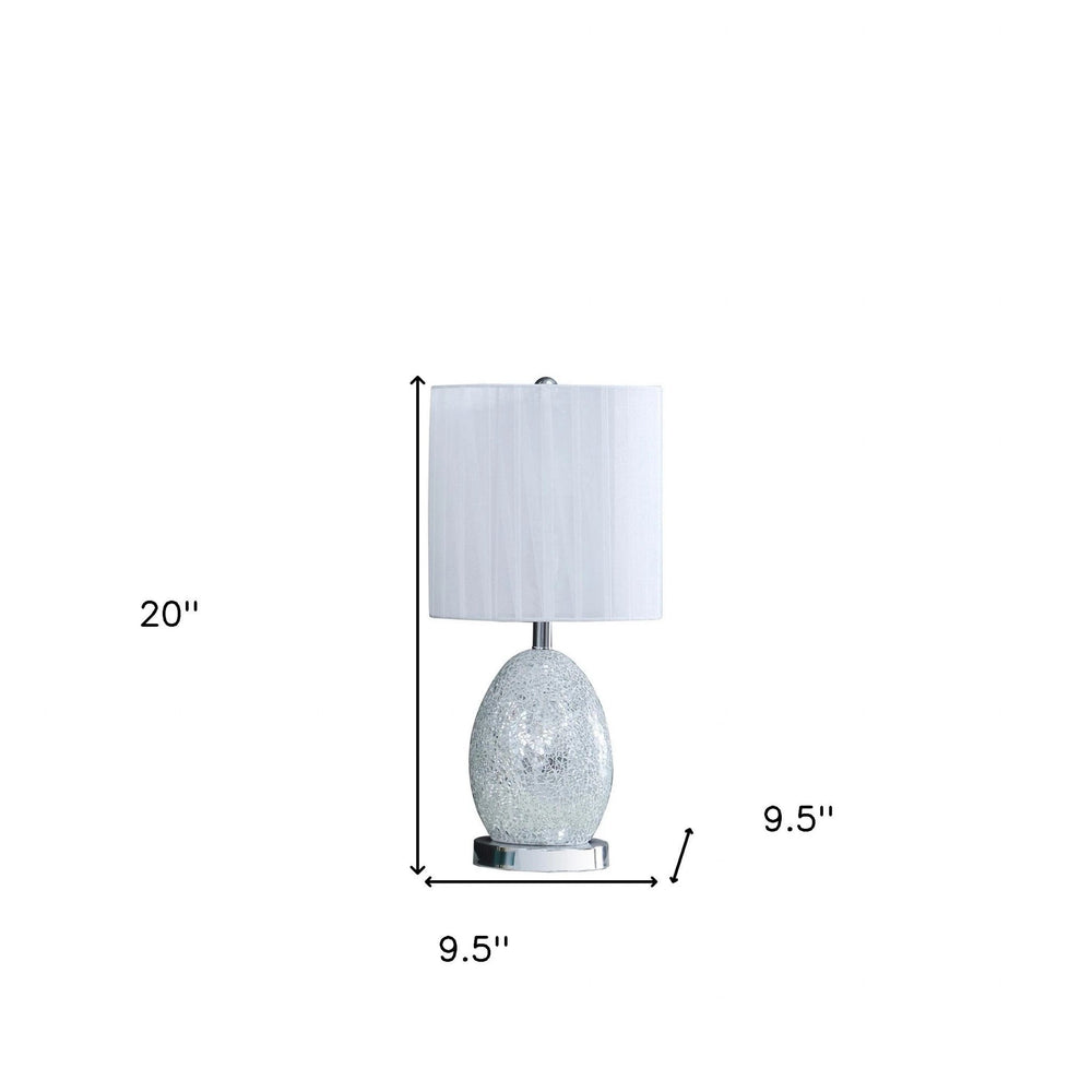 20" White Luster Mirrored Glass Table Lamp With Night Light - Homeroots - Flyclothing LLC
