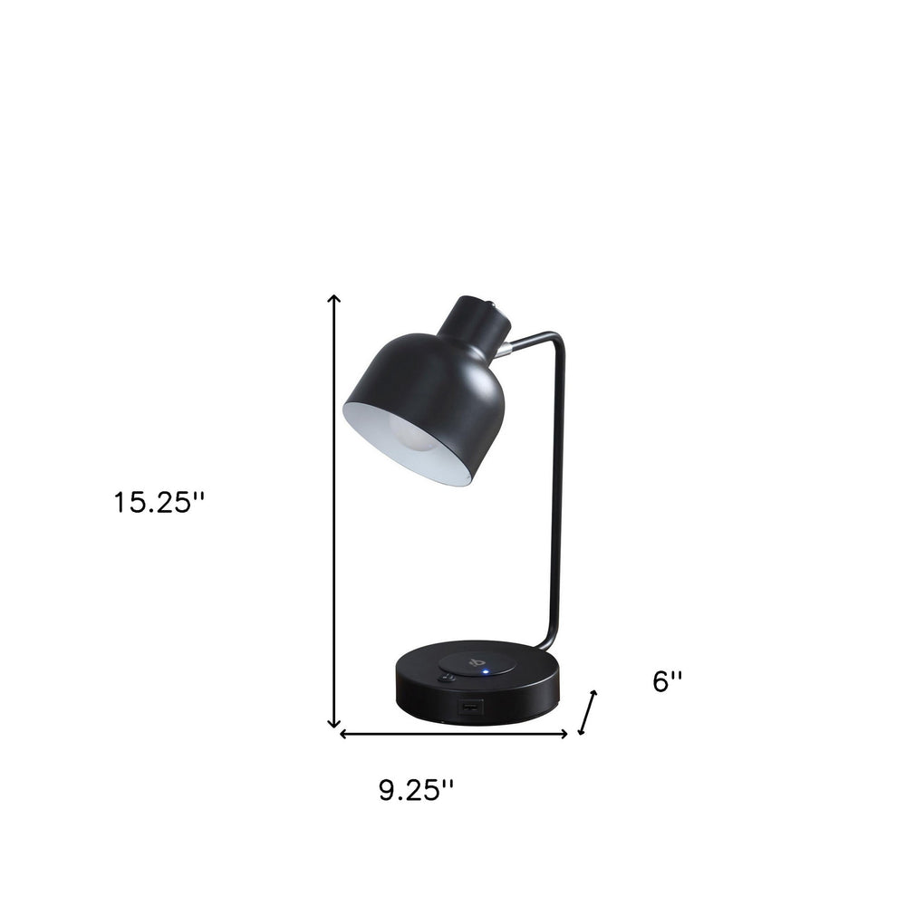 15" Black Metal Desk USB Table Lamp With Black Shade - Homeroots - Flyclothing LLC