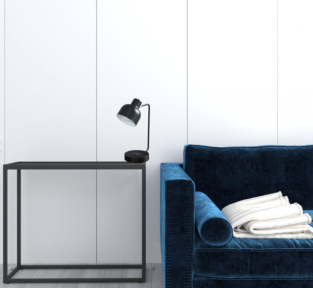 15" Black Metal Desk USB Table Lamp With Black Shade - Homeroots - Flyclothing LLC